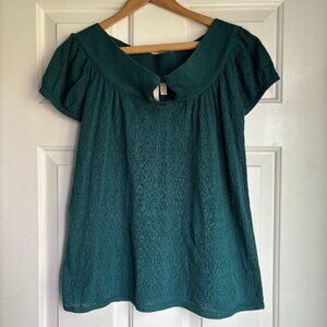 Susina Wide Neck Blouse 90% Cotton Dark Turquoise W Size L